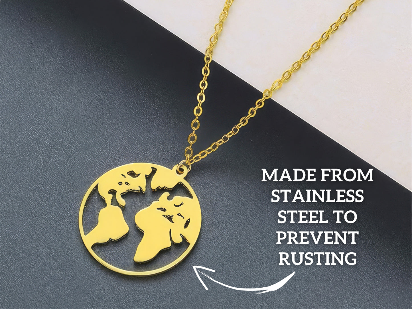 Stainless Steel World Map Pendant